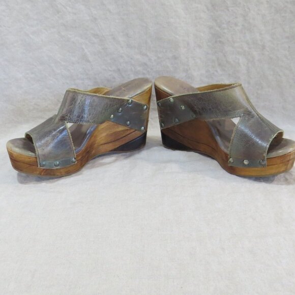 Bed Stu Leather Olea Olive Gray Distressed Boho Wood Slip On Sandals Size US 7 - Picture 8 of 12
